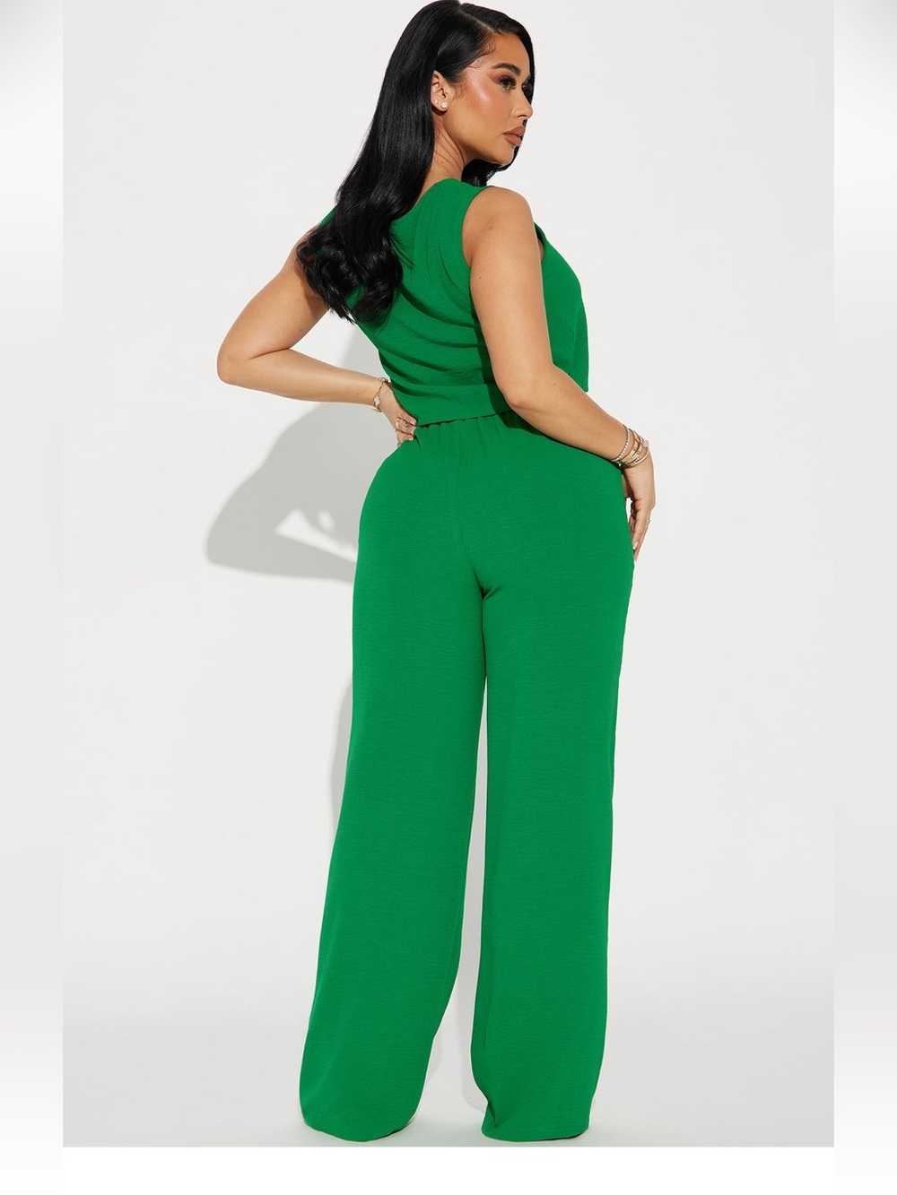 Sleeveless Crop Top & Wide-Leg Pants Set - Green - Picture 2 of 3